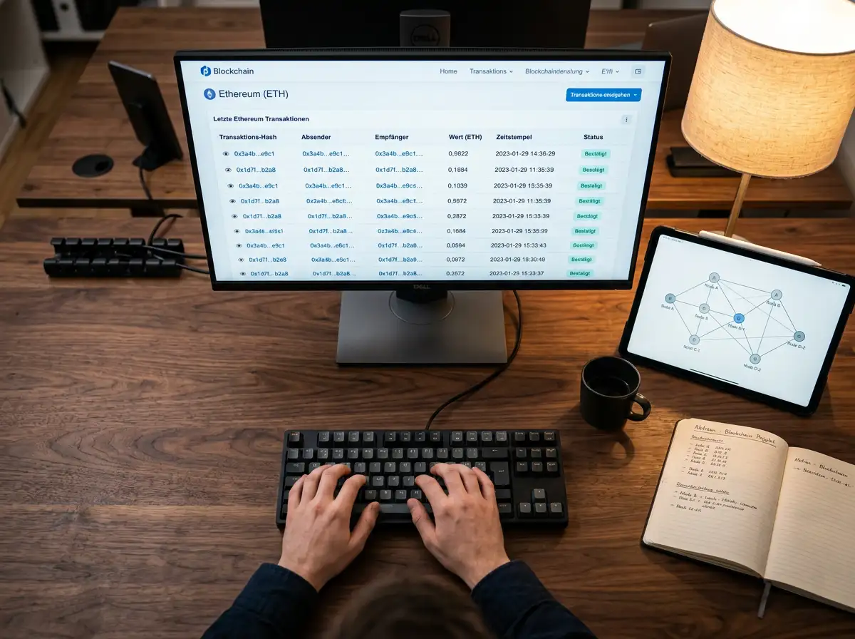 Ethereum-Blockchain-Netzwerk für Sportwetten mit verbundenen Knotenpunkten und Transaktionsfluss